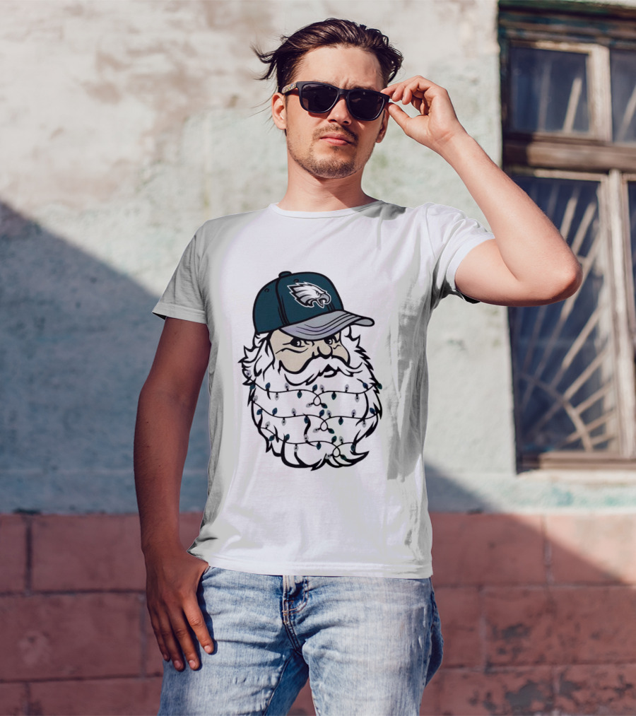 Philadelphia Eagles Santa Hat Christmas Lights Beard T-Shirt
