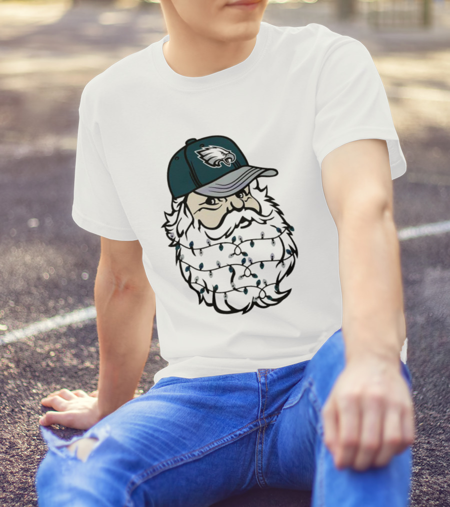 Philadelphia Eagles Santa Hat Christmas Lights Beard T-Shirt