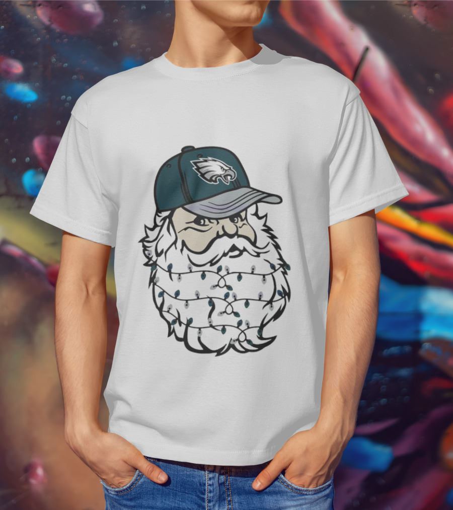 Philadelphia Eagles Santa Hat Christmas Lights Beard T-Shirt