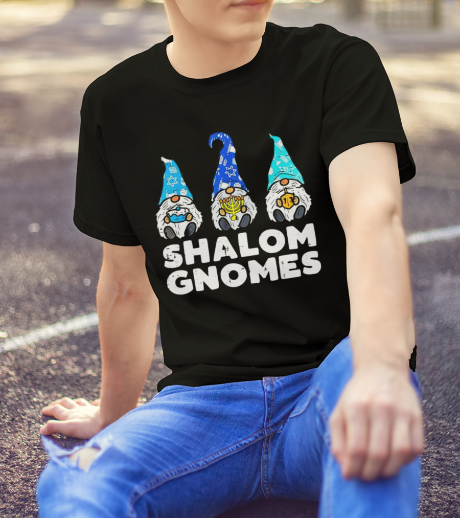 Shalom Gnomes Hanukkah Menorah Star Of David T-Shirt