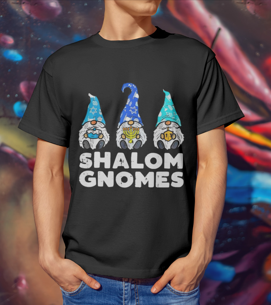 Shalom Gnomes Hanukkah Menorah Star Of David T-Shirt