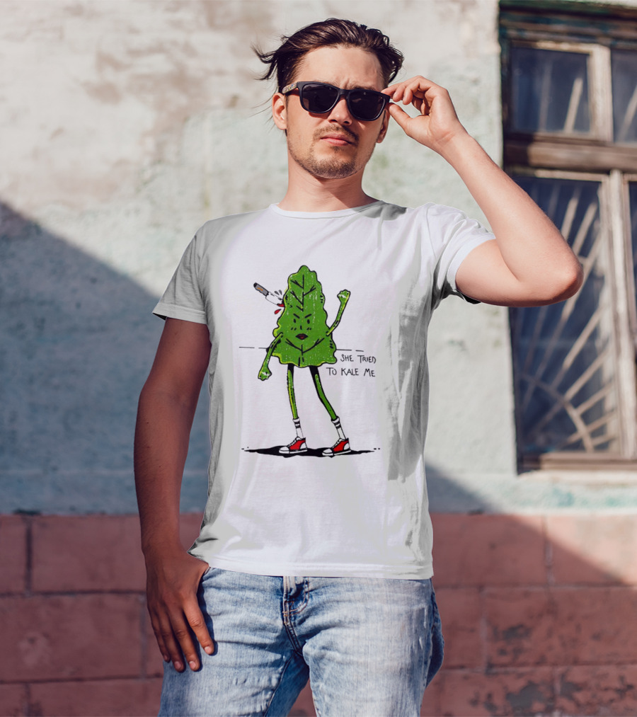 She Tried To Kale Me Smoking Kale Leaf Cartoon In Red Heels T-Shirt