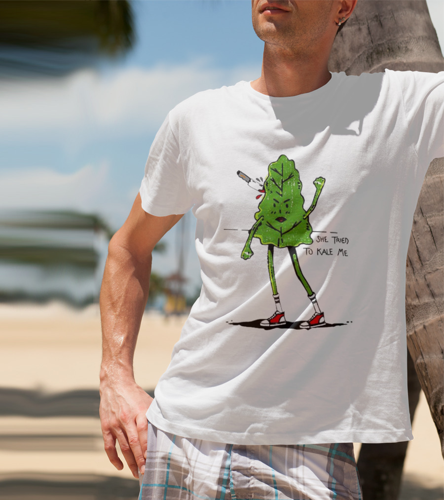 She Tried To Kale Me Smoking Kale Leaf Cartoon In Red Heels T-Shirt