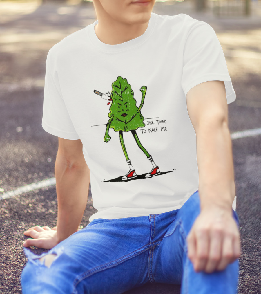 She Tried To Kale Me Smoking Kale Leaf Cartoon In Red Heels T-Shirt