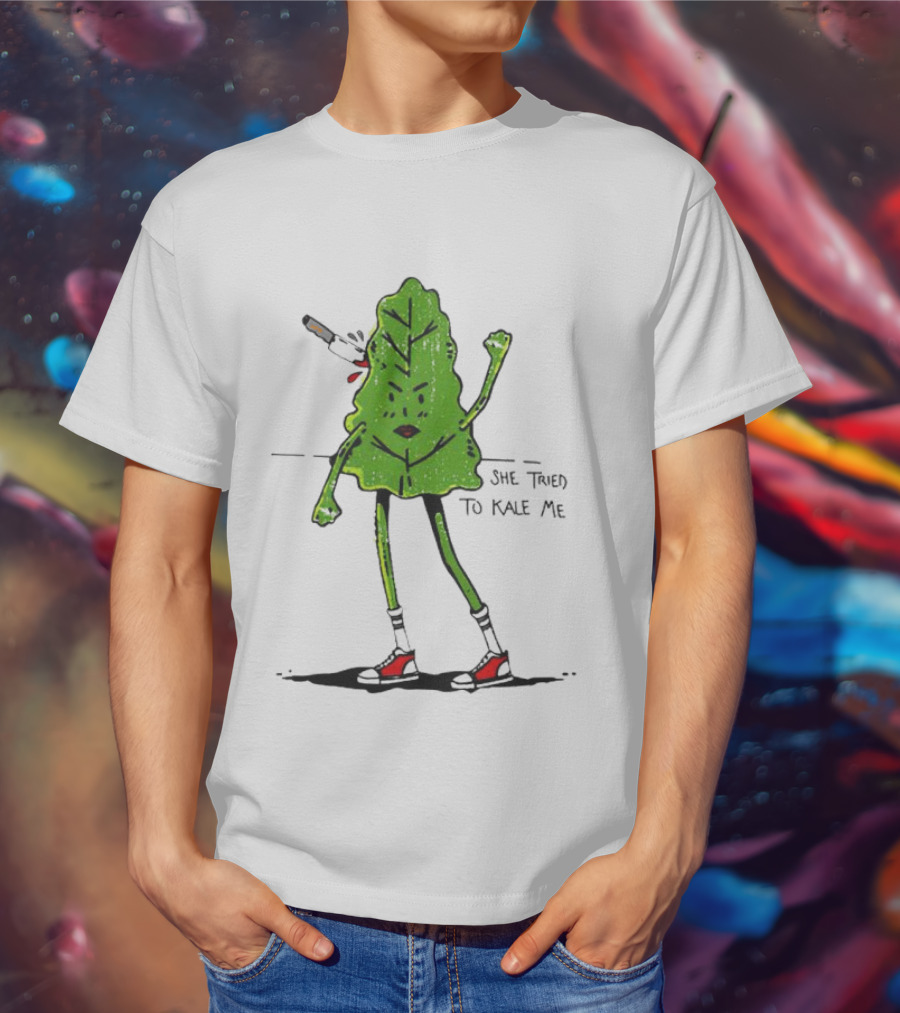 She Tried To Kale Me Smoking Kale Leaf Cartoon In Red Heels T-Shirt