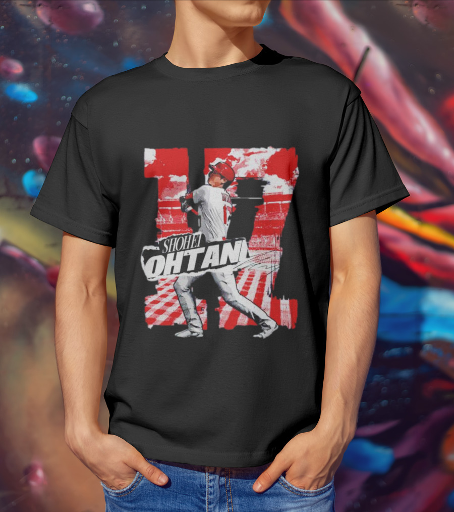 Shohei Ohtani Los Angeles Baseball 17 Cartoon Signature T-Shirt