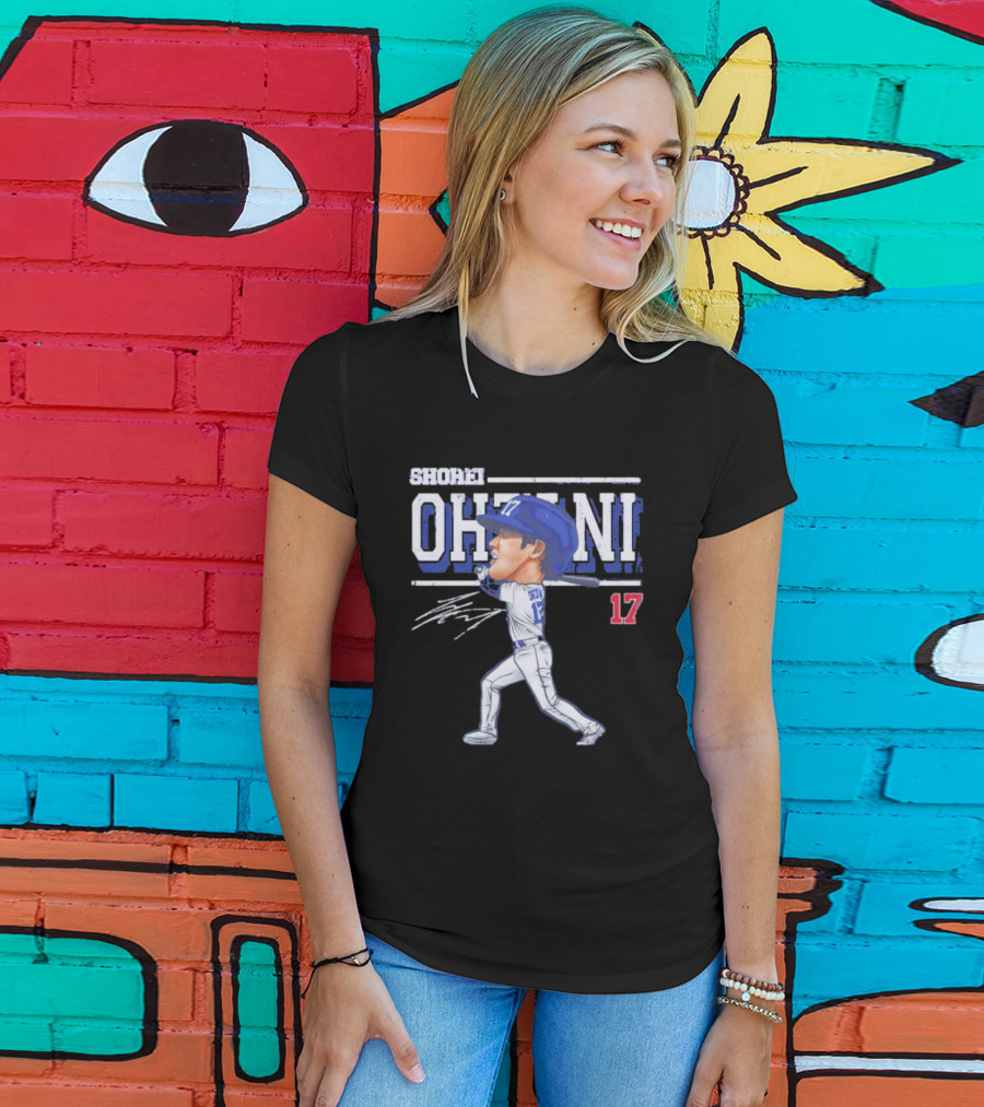 Shohei Ohtani Cartoon Signature 17 Batter Baseball T-Shirt