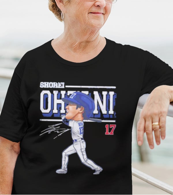 Shohei Ohtani Cartoon Signature 17 Batter Baseball T-Shirt