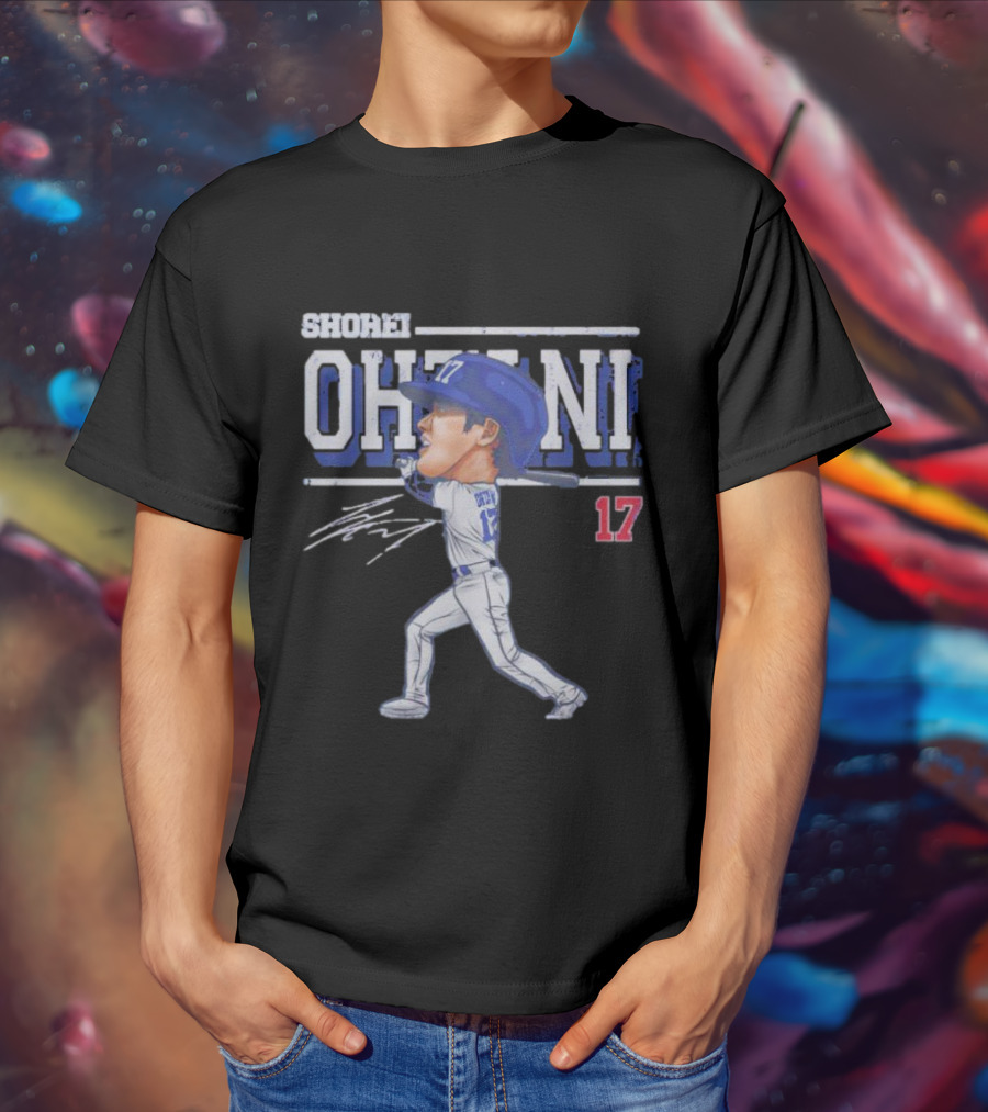 Shohei Ohtani Cartoon Signature 17 Batter Baseball T-Shirt