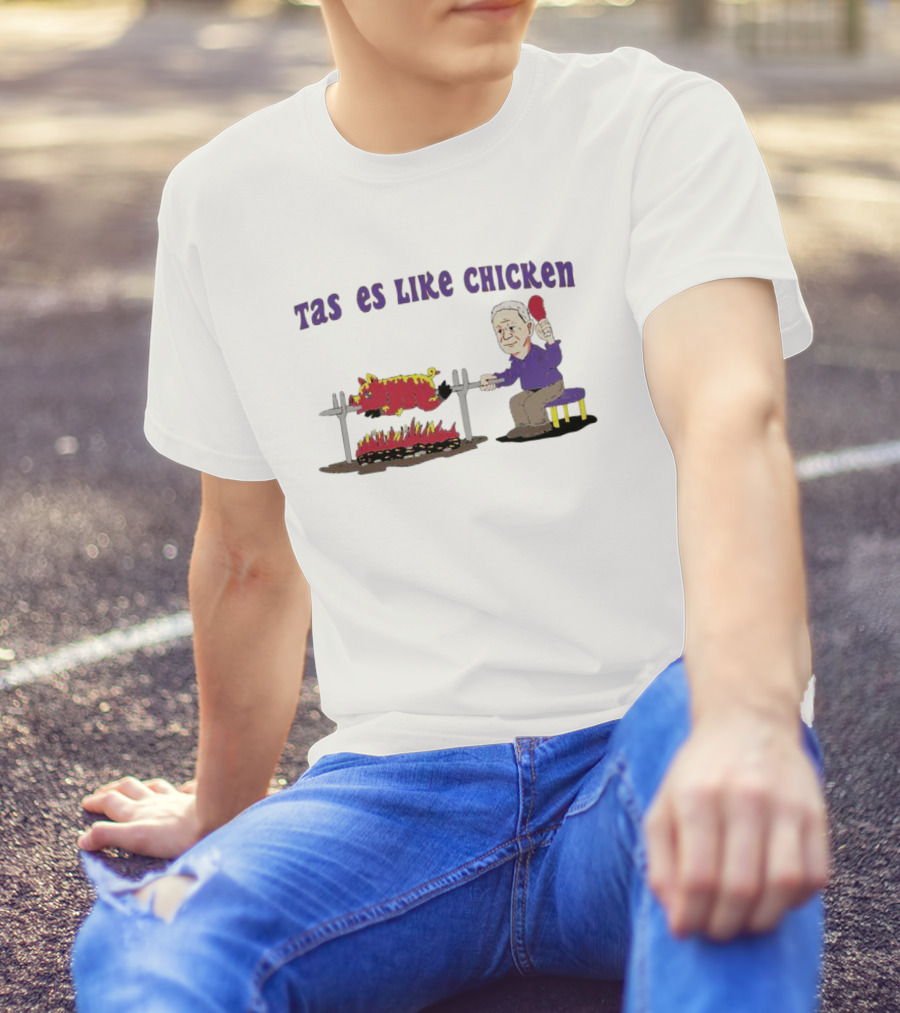 Tastes Like Chicken LSU Tiger Roasting With Cartoon Man Eating T-Shirt