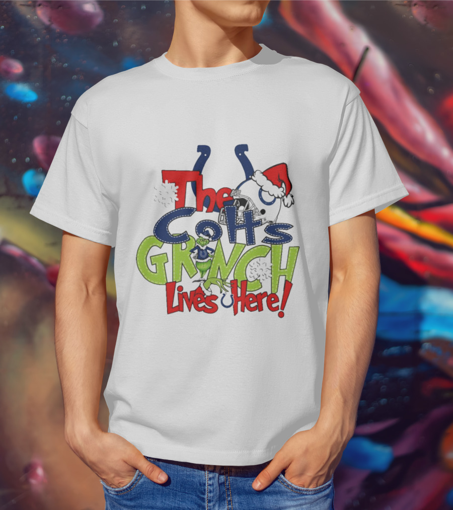 The Colts Grinch Lives Here Christmas Helmet Santa Hat T-Shirt