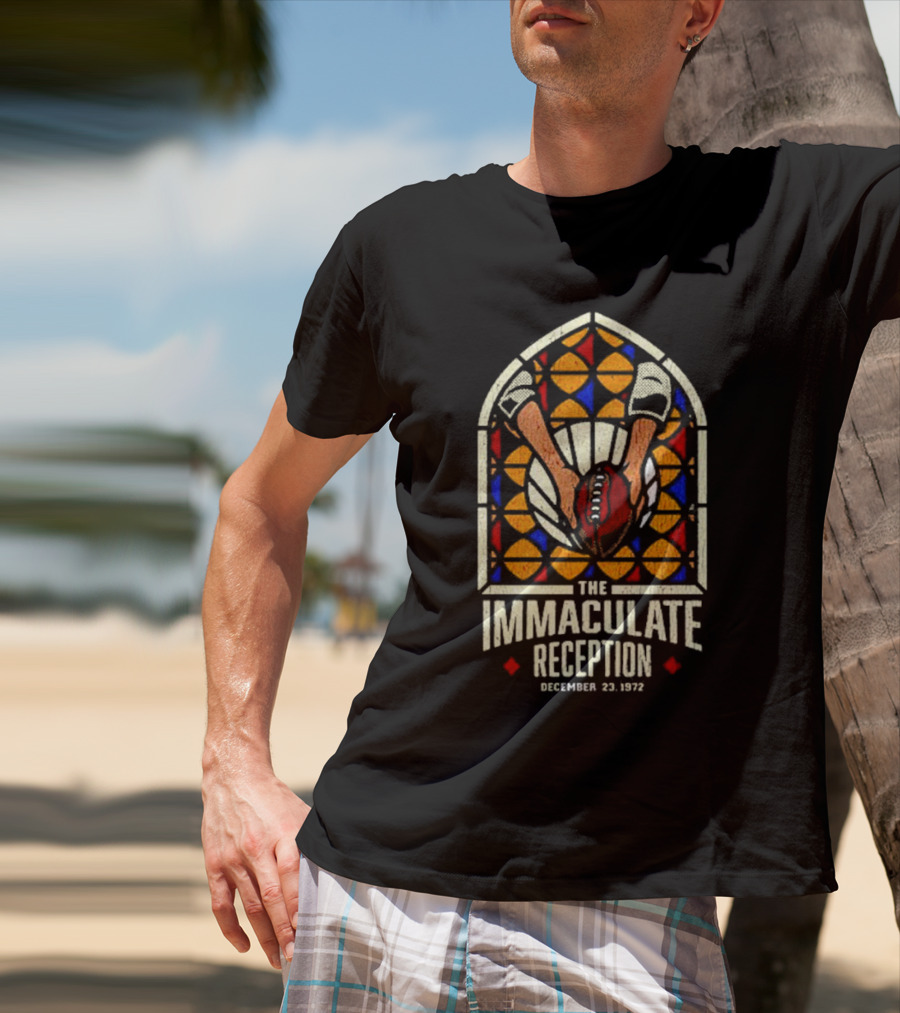 The Immaculate Reception December 23, 1972 Stained Glass Football Catch T-Shirt