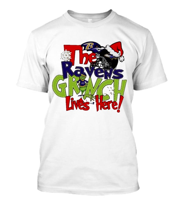 The Ravens Grinch Lives Here Christmas Ravens Logo Santa Hat T-Shirt
