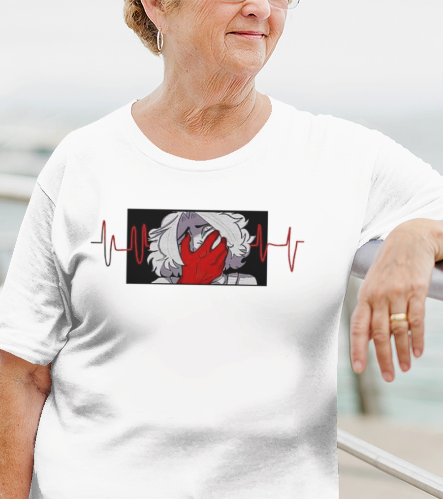 Area Unknown Guqqie New Anime Character With Red Hand And Heartbeat Line T-Shirt