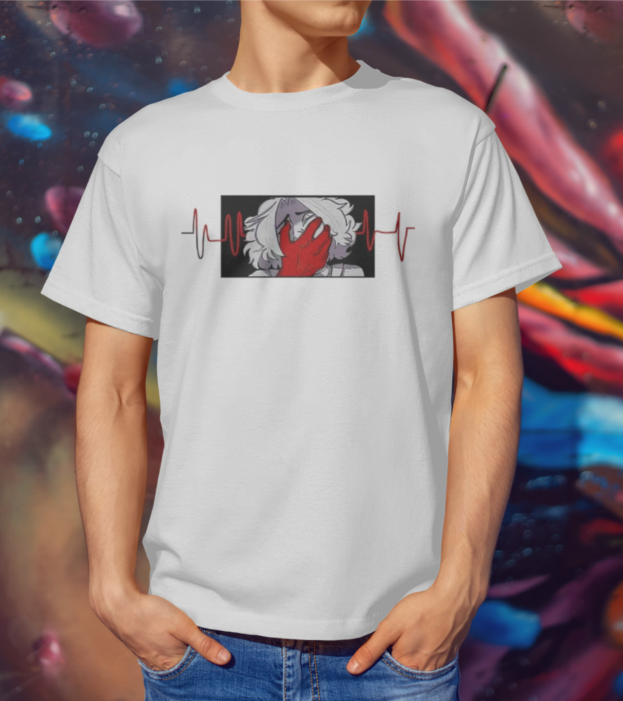 Area Unknown Guqqie New Anime Character With Red Hand And Heartbeat Line T-Shirt