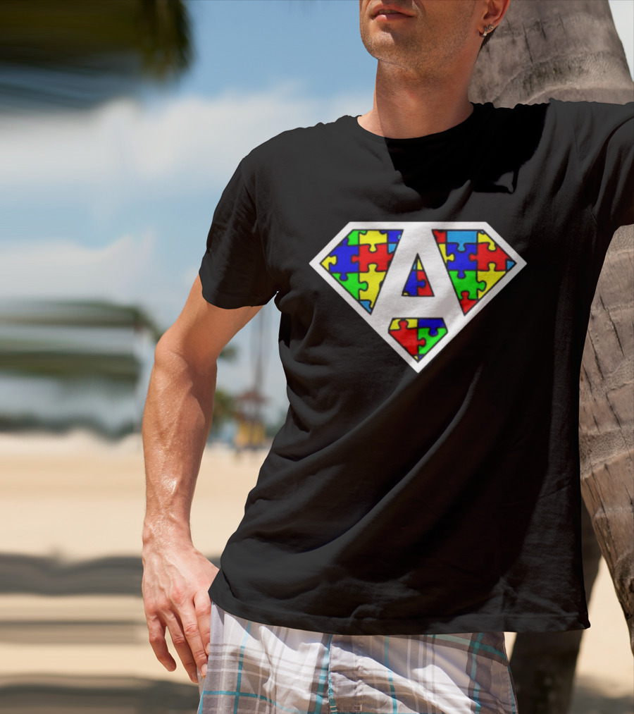 Autism Awareness Superhero Puzzle Emblem T-Shirt