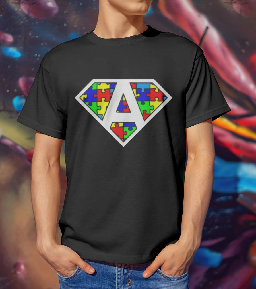 Autism Awareness Superhero Puzzle Emblem T-Shirt