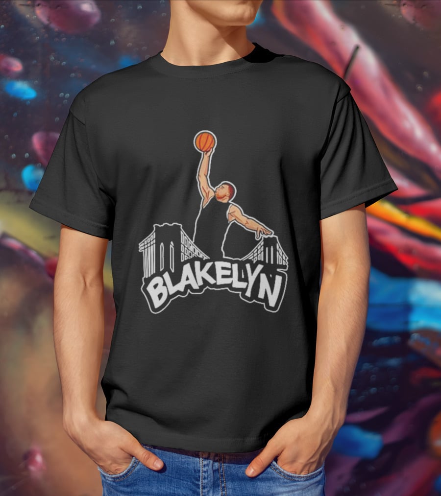 Blakelyn Basketball Dunk Over Bridge Skyline T-Shirt