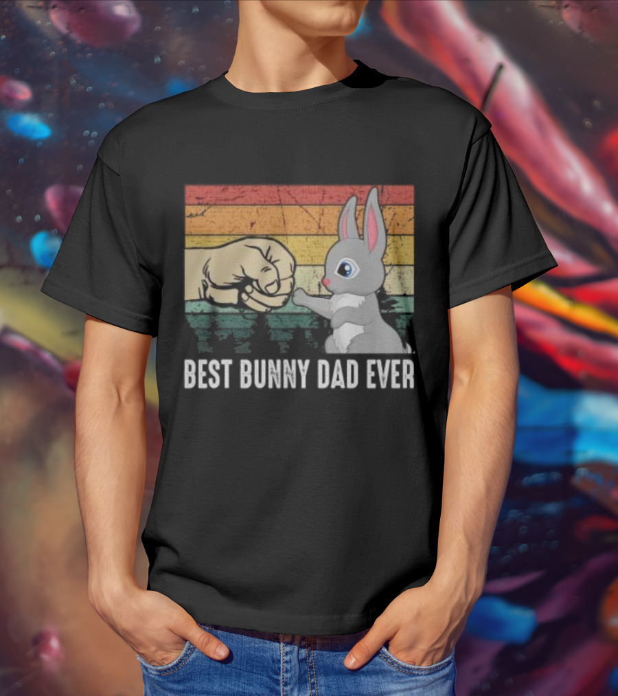 BEST BUNNY DAD EVER Vintage Fist Bump With Rabbit T-Shirt