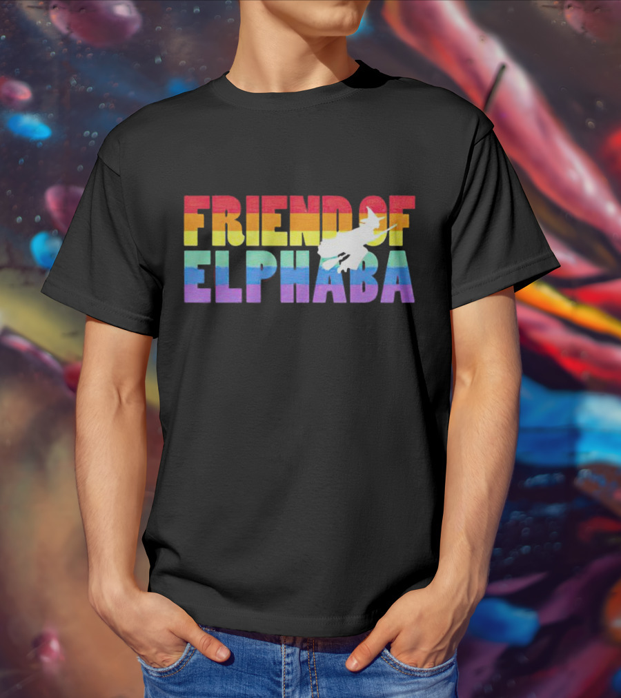 Friend Of Elphaba Pride Rainbow Flying Witch T-Shirt