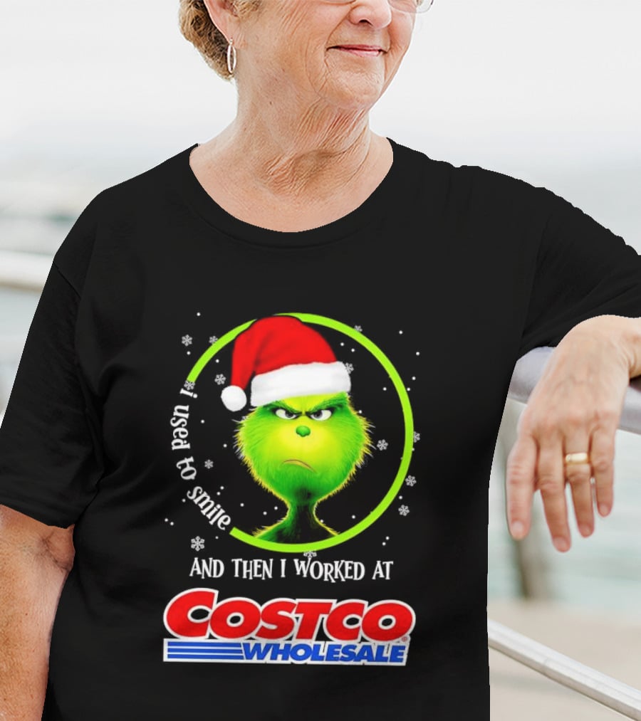 Grinch I Used To Smile And Then I Worked At Costco Wholesale Santa Hat Snowflakes T-Shirt