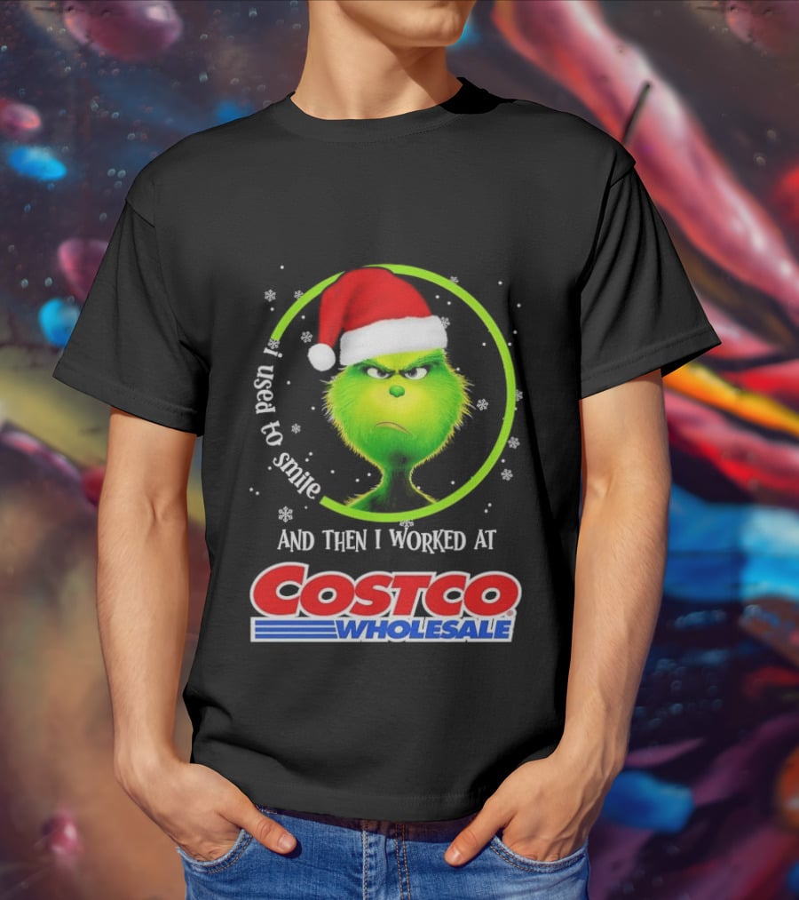 Grinch I Used To Smile And Then I Worked At Costco Wholesale Santa Hat Snowflakes T-Shirt