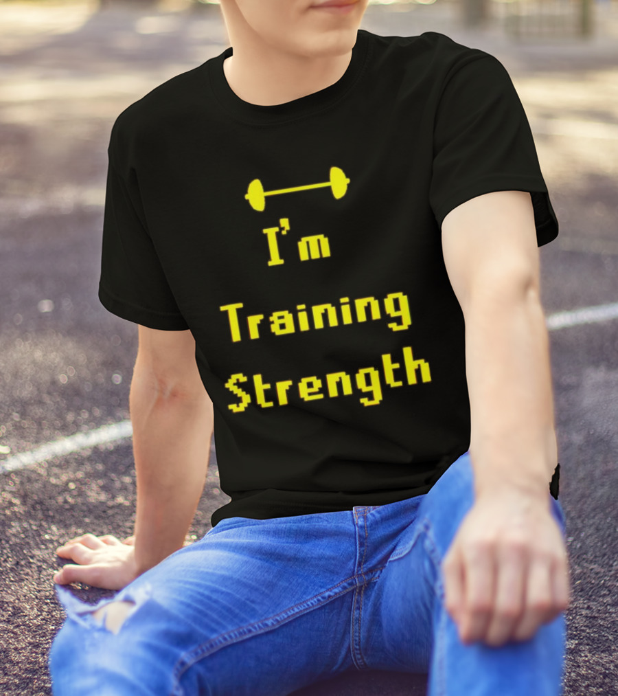 I'm Training Strength Retro Pixel Dumbbell T-Shirt