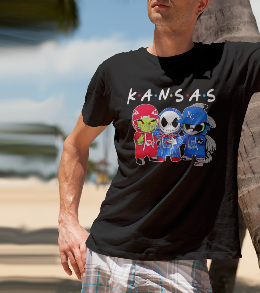 KANSAS Sports Characters Grinch Jack Skellington Toothless Chiefs Royals Jayhawks T-Shirt