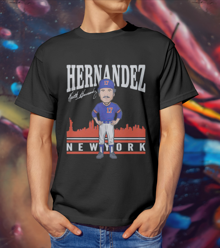 Hernandez Keith Hernandez Caricature New York 17 Signature T-Shirt