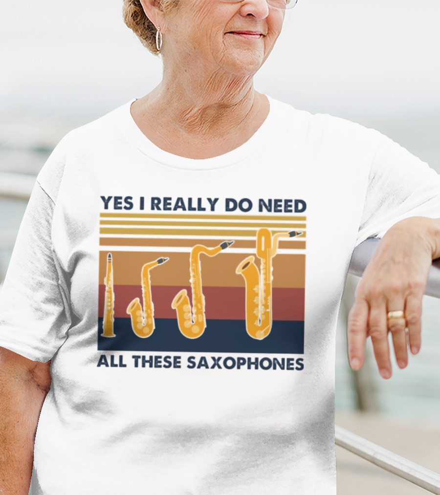 Yes I Really Do Need All These Saxophones Retro Stripes T-Shirt
