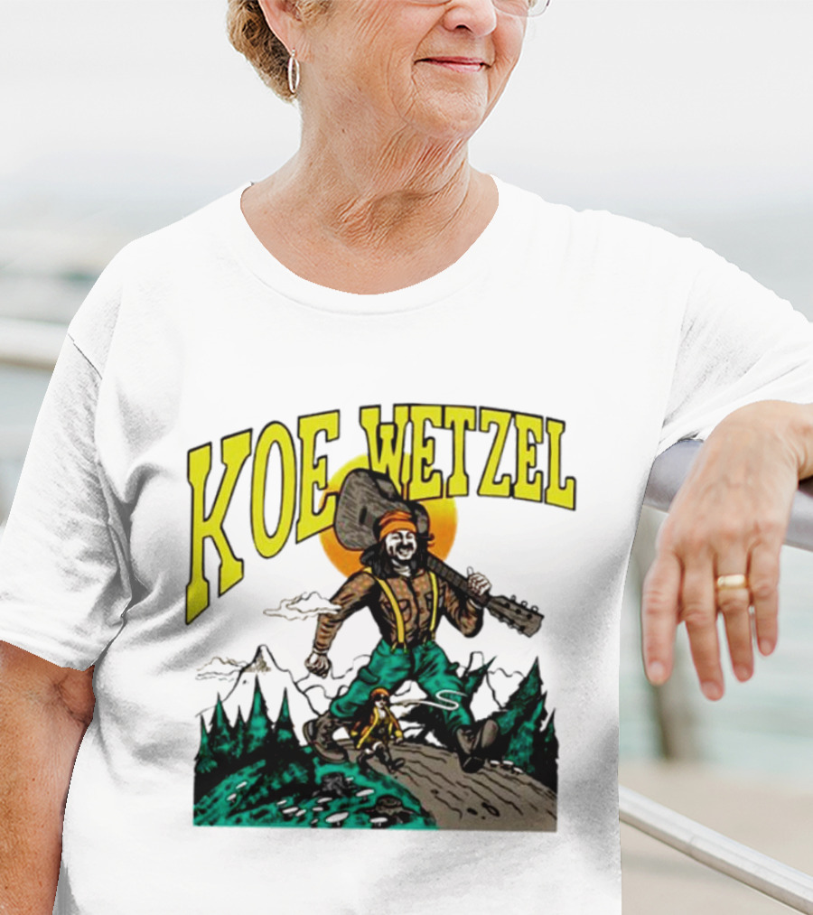 Koe Wetzel Koe Bunyan Lumberjack With Guitar And Dog In Mountain Scene T-Shirt