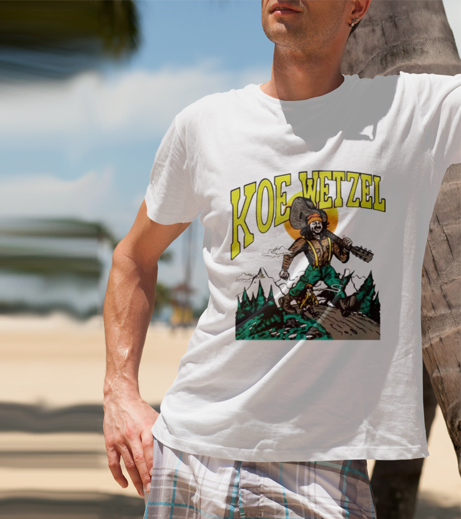 Koe Wetzel Koe Bunyan Lumberjack With Guitar And Dog In Mountain Scene T-Shirt