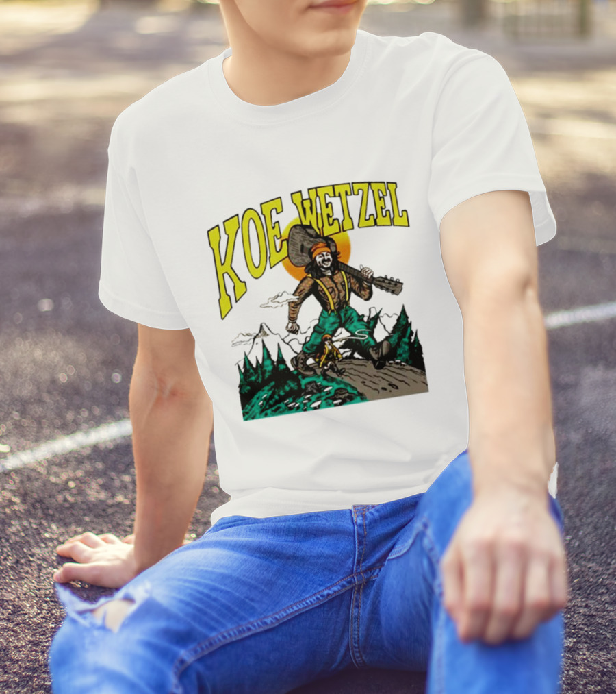 Koe Wetzel Koe Bunyan Lumberjack With Guitar And Dog In Mountain Scene T-Shirt