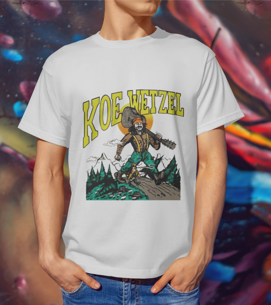 Koe Wetzel Koe Bunyan Lumberjack With Guitar And Dog In Mountain Scene T-Shirt