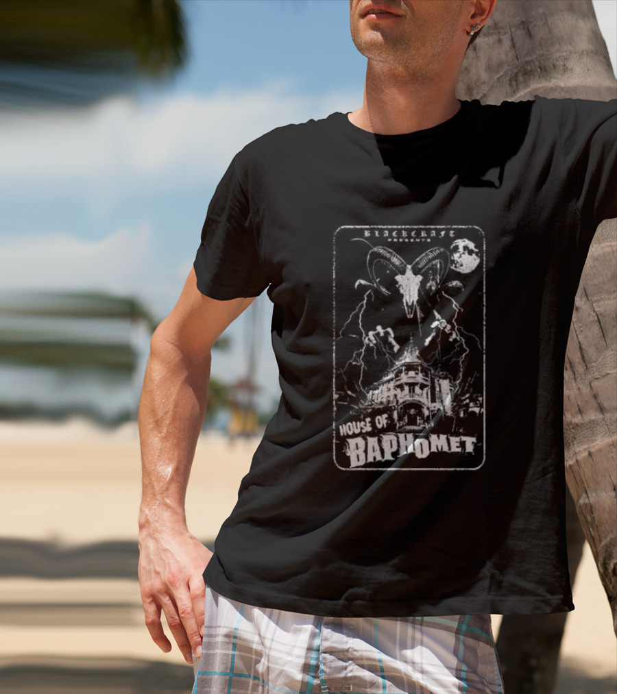 Blackcraft Cult Blackcraft Presents House Of Baphomet Goat Head Lightning Full Moon Dark T-Shirt