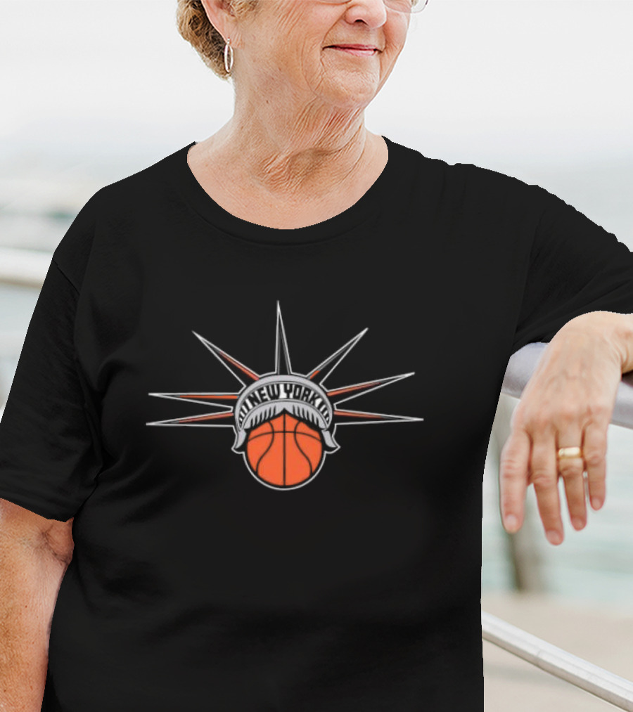 New York Basketball Liberty With Statue Spikes Ball Emblem T-Shirt