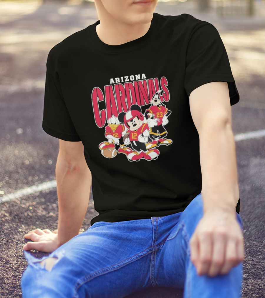 Arizona Cardinals Mickey Donald Duck Goofy Football Team T-Shirt