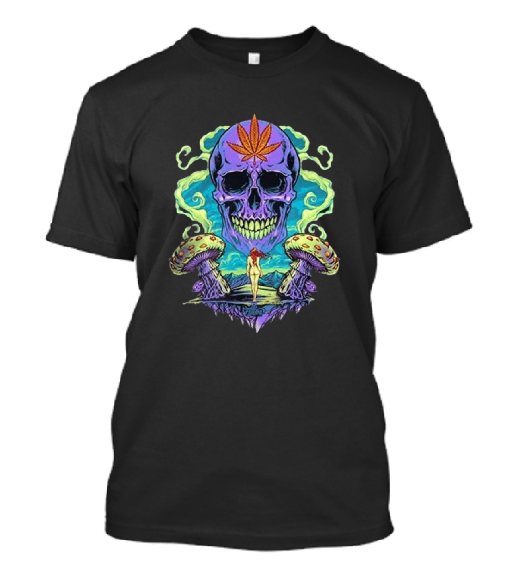 Ethereal Euphoria Psychedelic Skull And Mushrooms T-Shirt