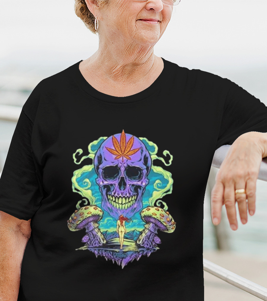 Ethereal Euphoria Psychedelic Skull And Mushrooms T-Shirt