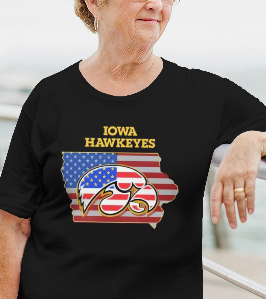 Iowa Hawkeyes American Flag Map T-Shirt