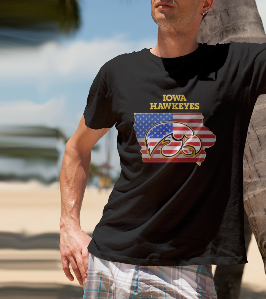 Iowa Hawkeyes American Flag Map T-Shirt