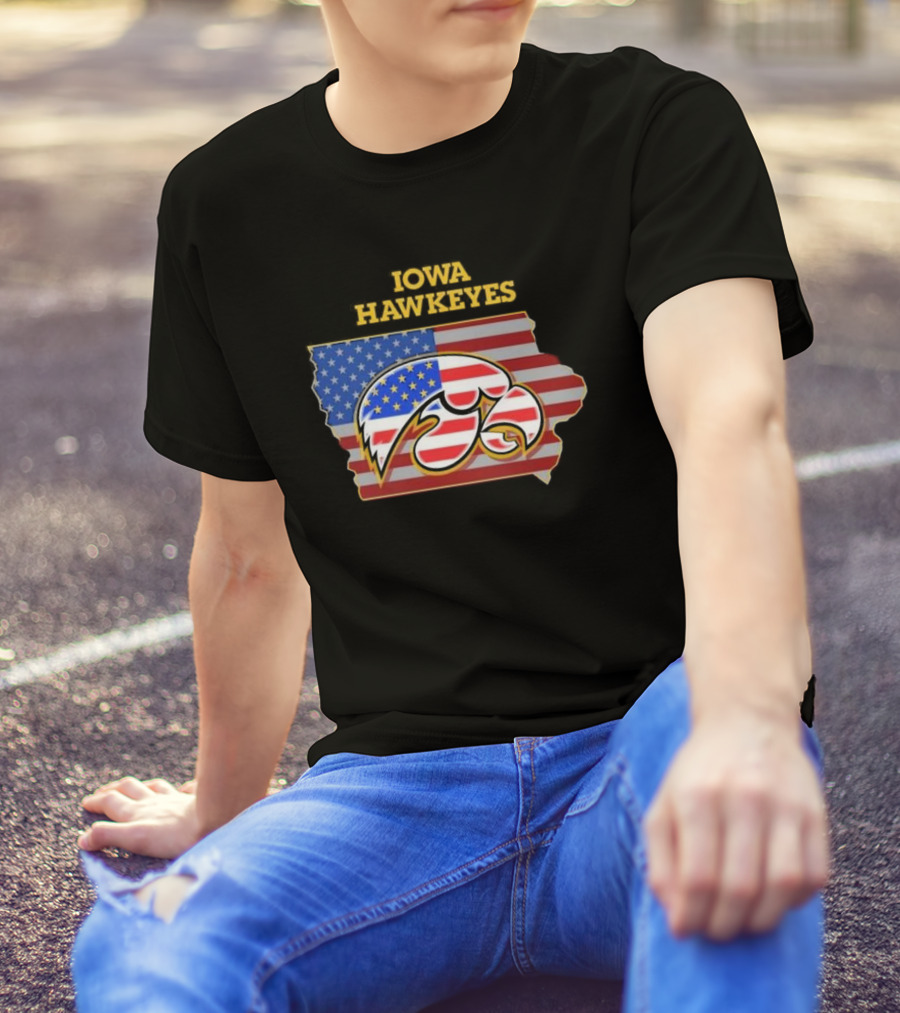 Iowa Hawkeyes American Flag Map T-Shirt