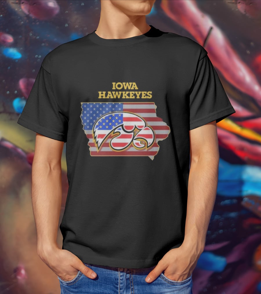 Iowa Hawkeyes American Flag Map T-Shirt