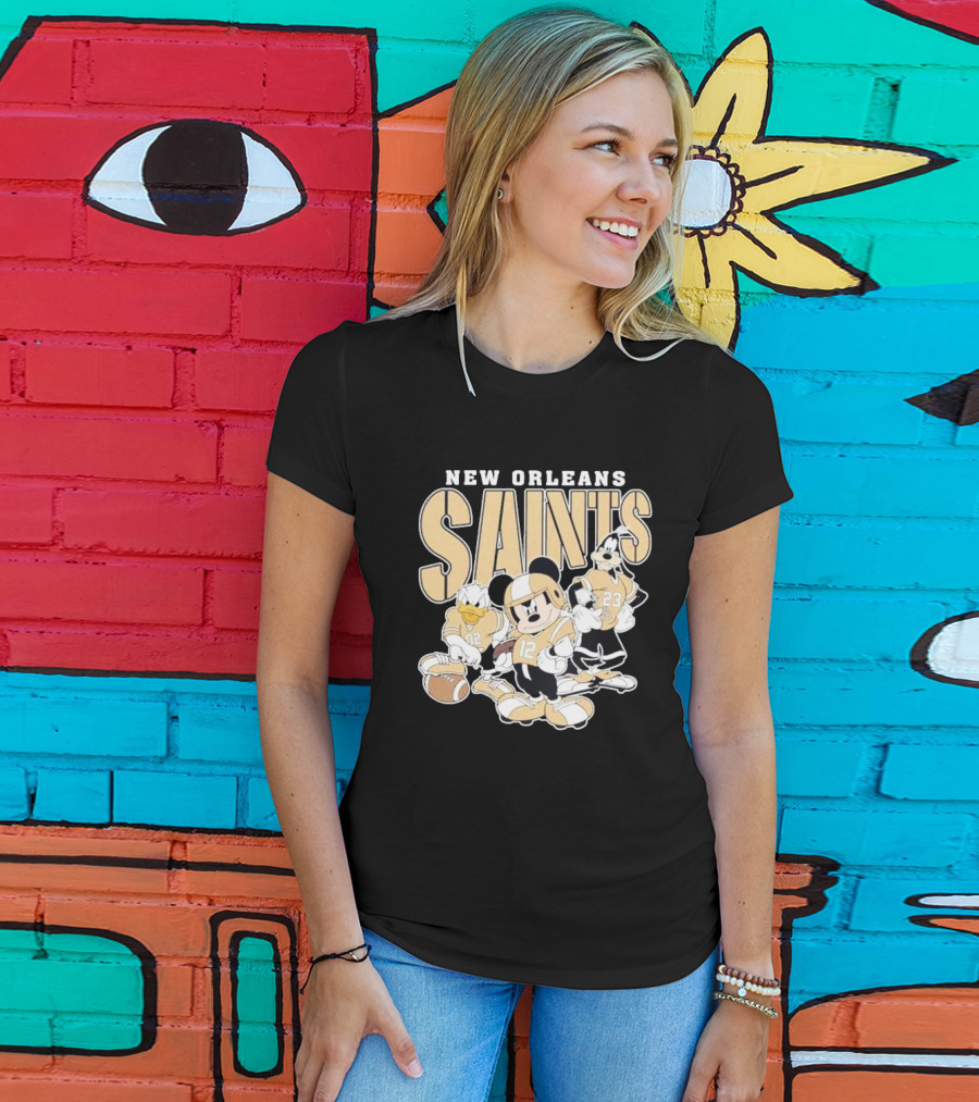New Orleans Saints Mickey Donald Duck Goofy Football Team T-Shirt