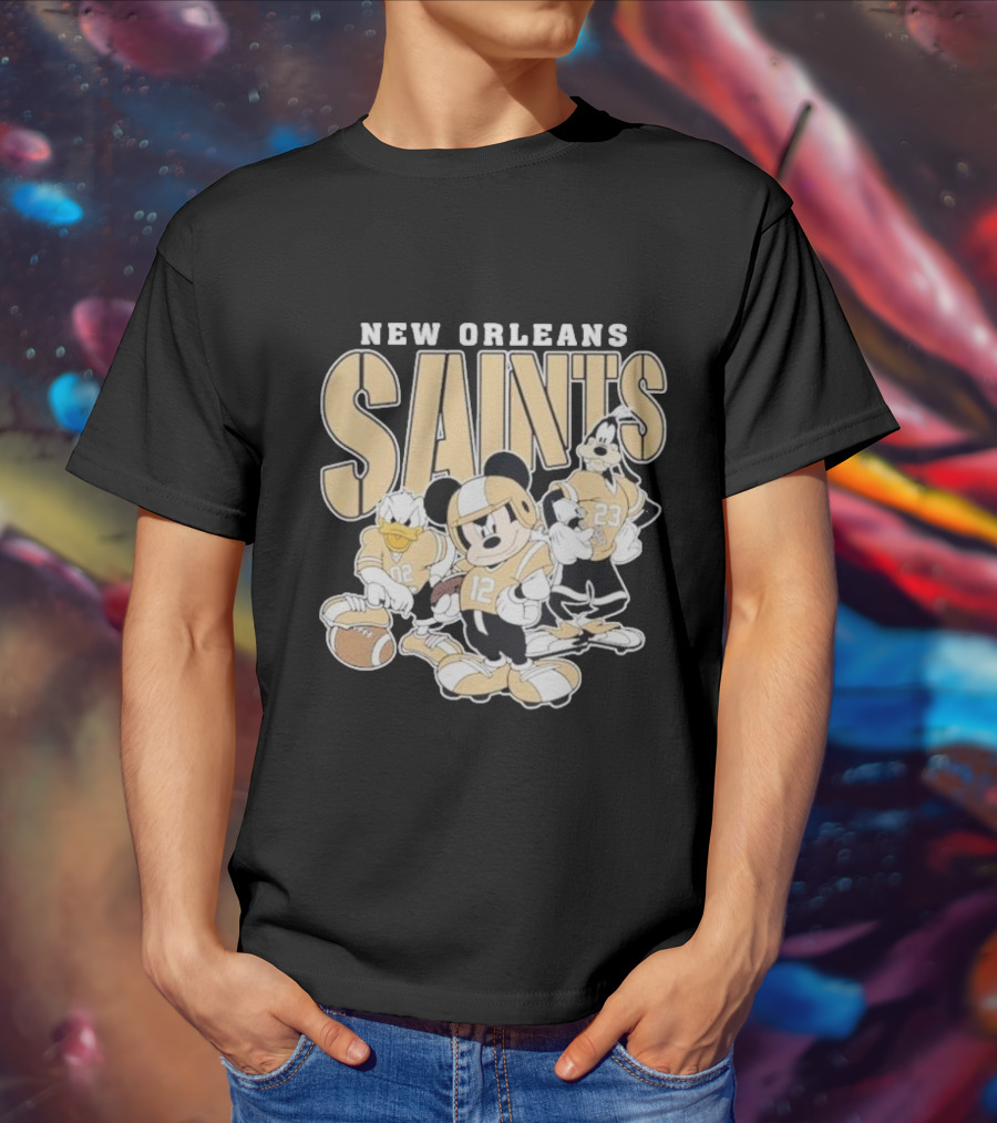 New Orleans Saints Mickey Donald Duck Goofy Football Team T-Shirt