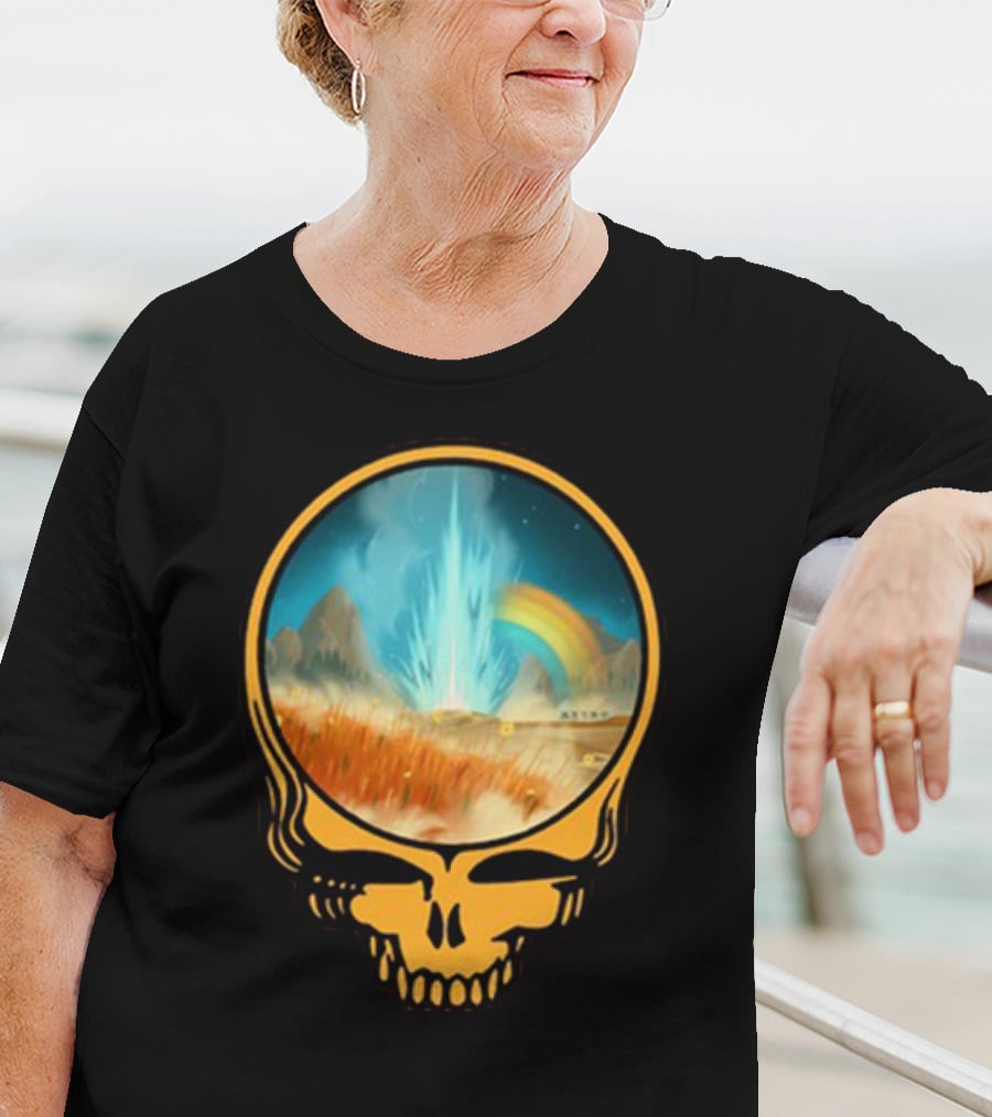 Grateful Dead Skull With Psychedelic Landscape And Rainbow T-Shirt