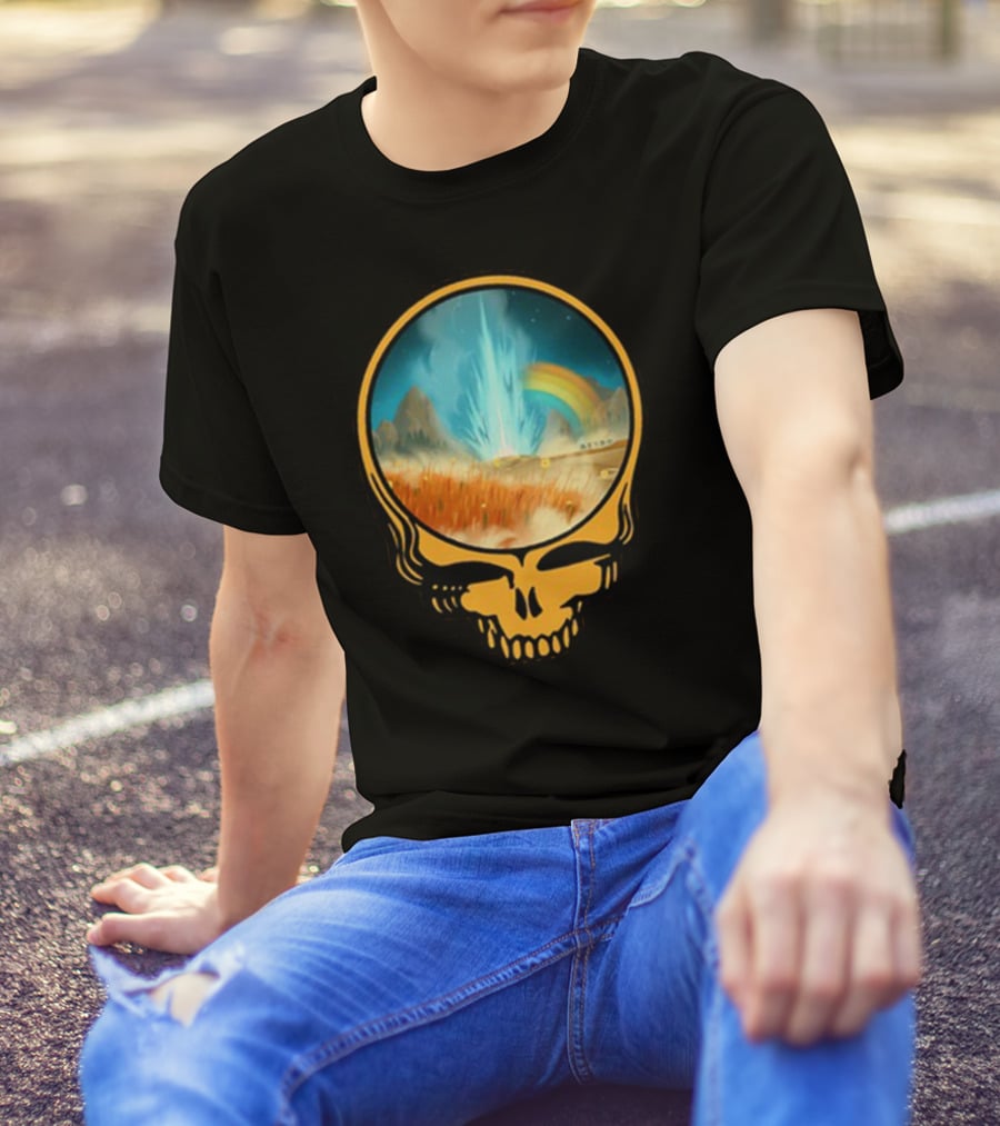 Grateful Dead Skull With Psychedelic Landscape And Rainbow T-Shirt