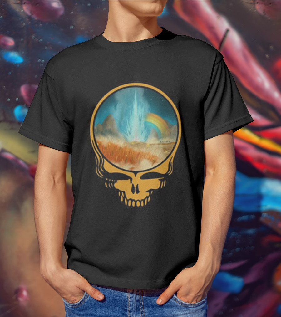 Grateful Dead Skull With Psychedelic Landscape And Rainbow T-Shirt