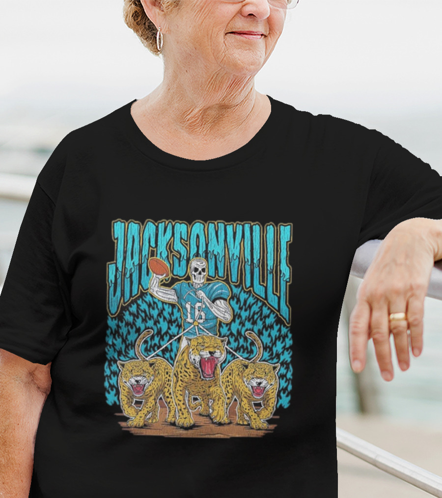 Jacksonville Jaguars Skeleton With Football And Three Jaguars Vintage T-Shirt