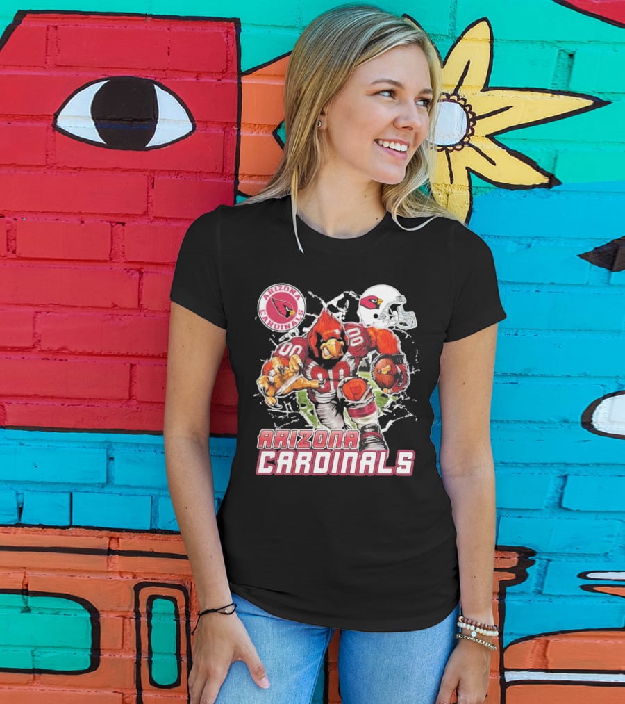 Arizona Cardinals Mascot Breaking Through Wall Vintage Football Helmet T-Shirt